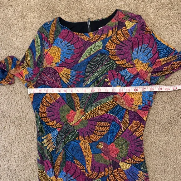 Farm Rio Dotted Macaws midi jersey dress size large floral bohemian sheath - Picture 8 of 11